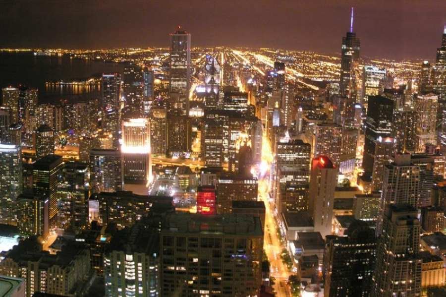 Estados Unidos - Vista panorâmica noturna de Chicago